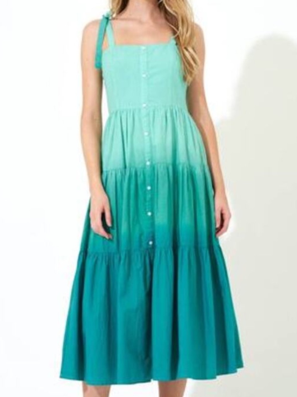 Oliphant 🌹Women’s Green Ombre Tiered Button-Front Sundress